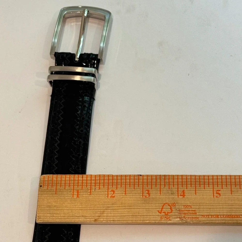 Stacy Adams Dress Belt Mens 34 Black‎ Croc Suede Brogue Detail SA537-001 Silver
